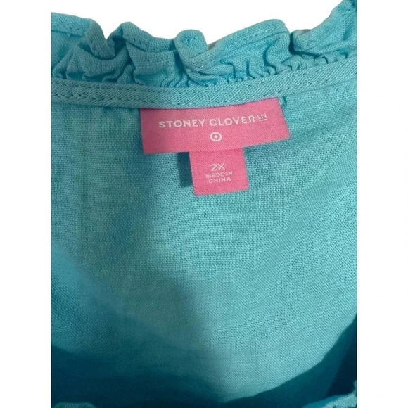 Stoney Clover Women's Blue Button Front Short Sleeve Ruffle Dress Size 2X - Picture 3 of 5